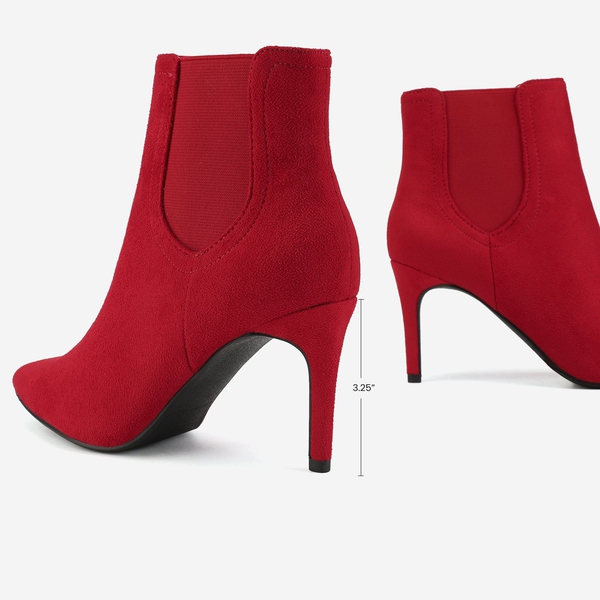 Pointed Toe Stiletto Ankle Booties - RED SUEDE - 3
